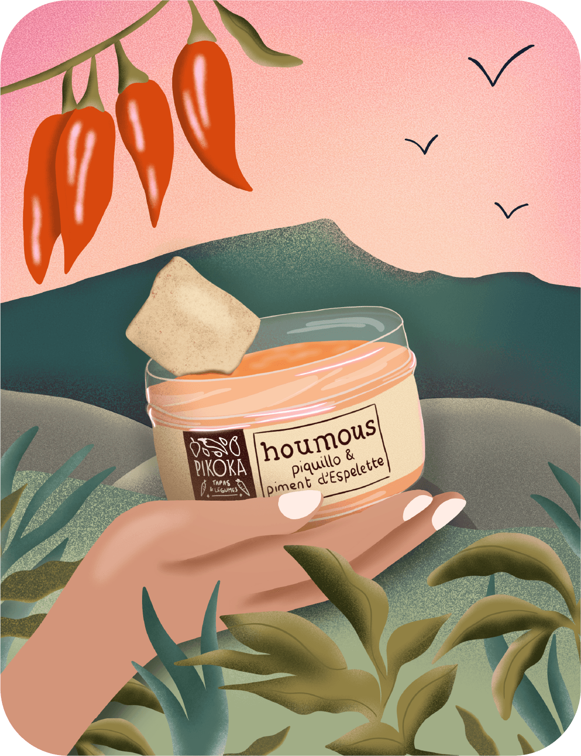 Illustration d'une femme en train de pratiquer le yoga aubord d'un étanhg à ondres